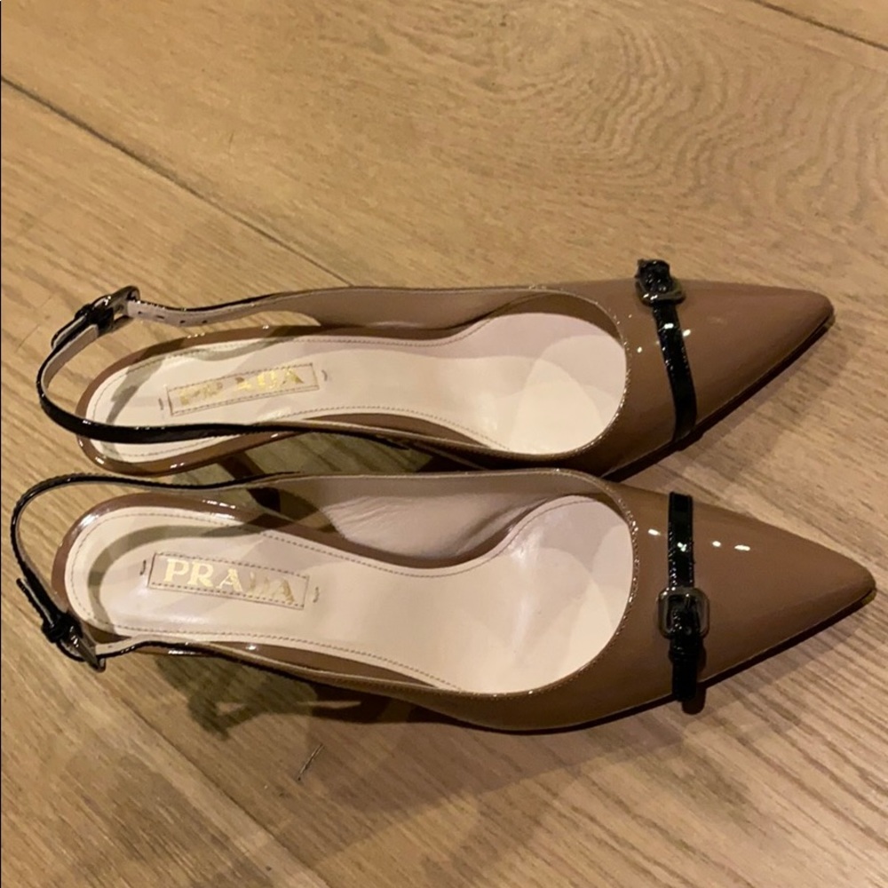 Prada nude and black sling black pump size 40